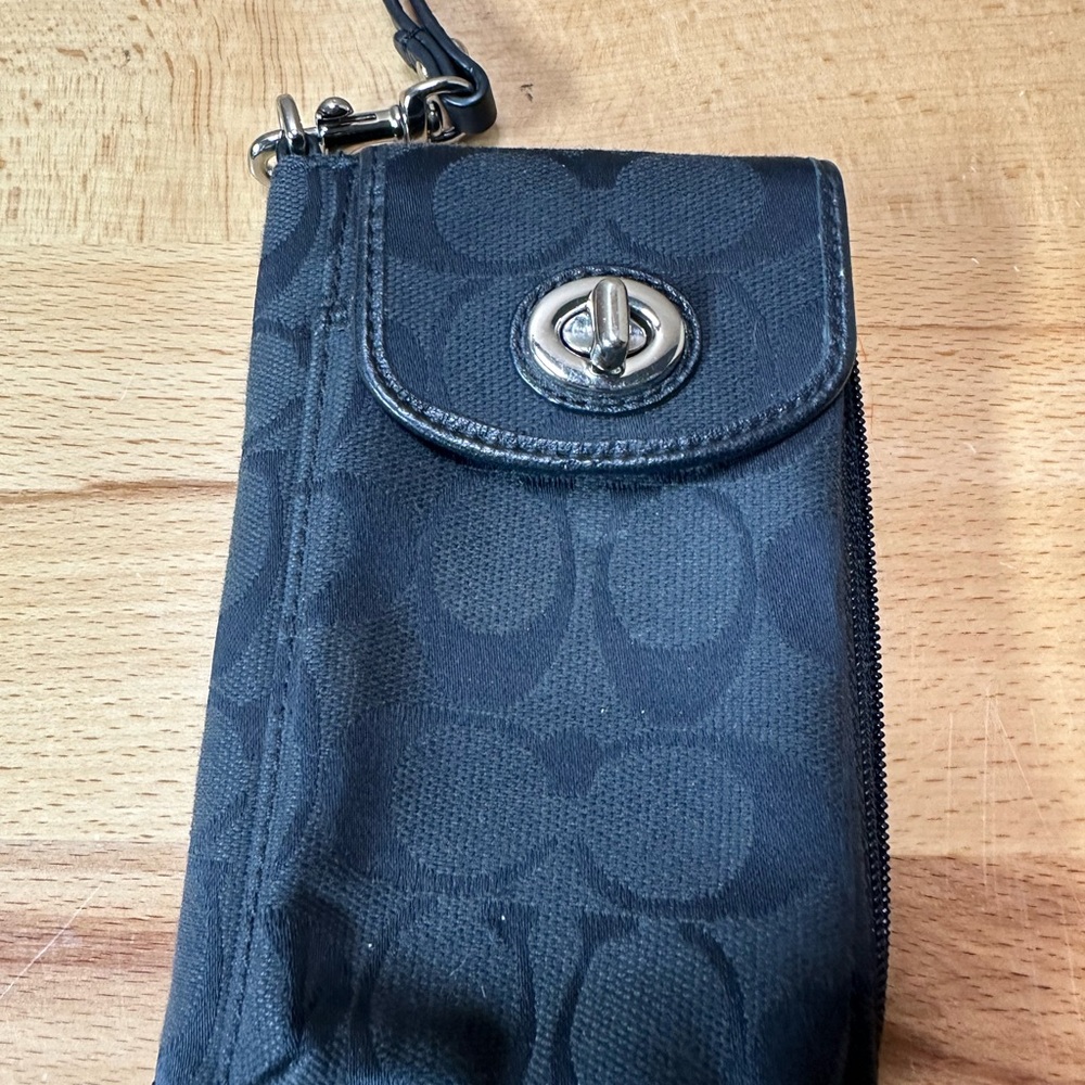 Black coach Wristlet with Turn Lock Closure